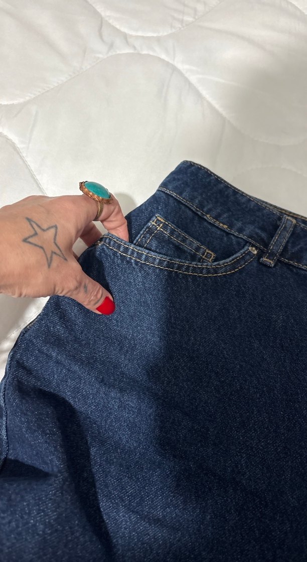 Lacivert Kadın Denim Mini Etek - Görsel 3