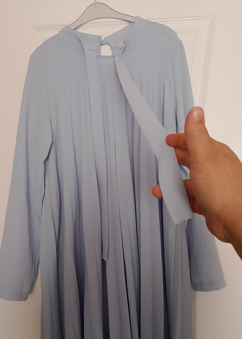 acık mavi Uzun Kollu Keten Tunik - Görsel 3