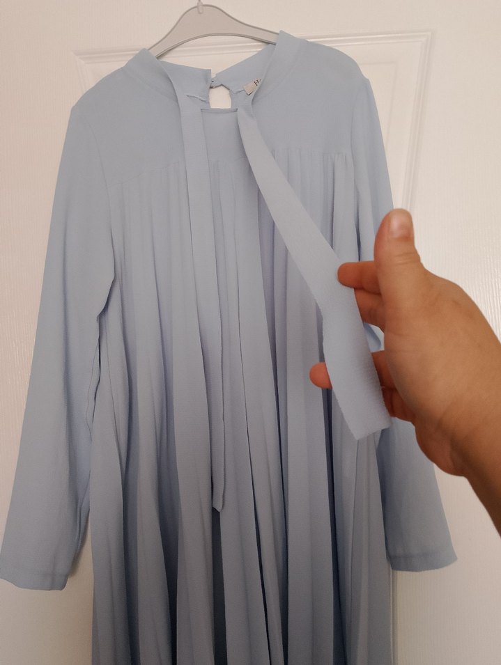 acık mavi Uzun Kollu Keten Tunik - Görsel 3