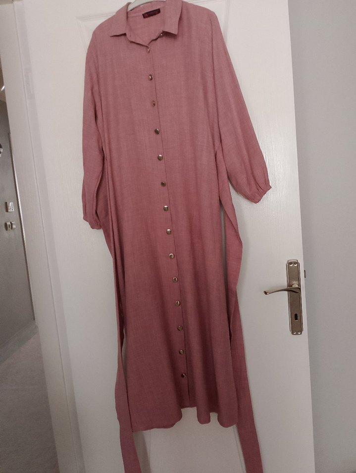 Pembe Keten Uzun Kollu Kadın Tunik - Görsel 3