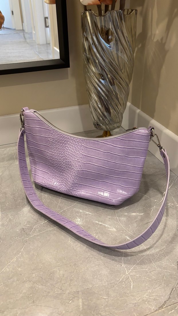 Mor Deri Yılan Desenli Zincir Detaylı Çanta - Görsel 2