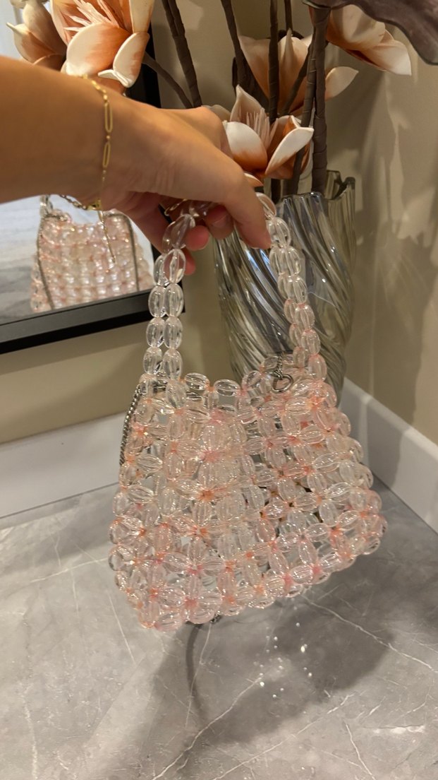 Pembe Cam Boncuklu Kadın Çanta - Görsel 2
