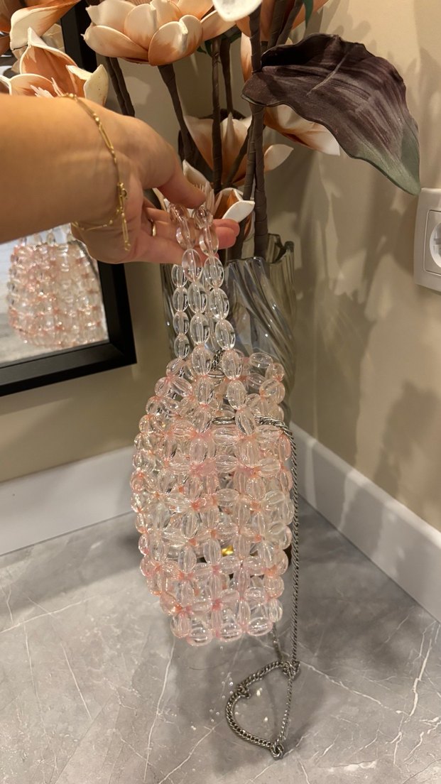 Pembe Cam Boncuklu Kadın Çanta - Görsel 4