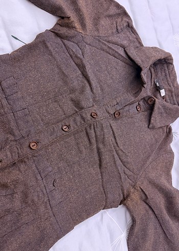 Düğmeli Uzun kahverengi İPEKYOL  Kadın Elbise - Görsel 7