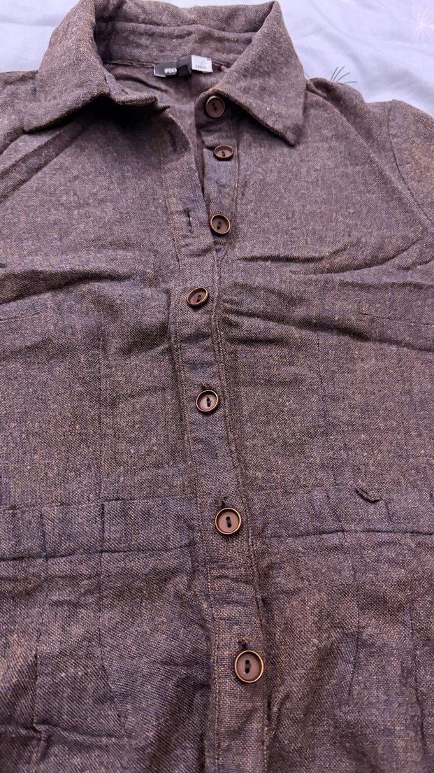 Düğmeli Uzun kahverengi İPEKYOL  Kadın Elbise - Görsel 3