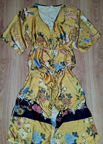 Diğer Bohem Çiçek Desenli Saten Kimono