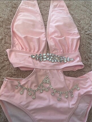 s Beden pembe Renk Taşlı mayo bikini mayokini