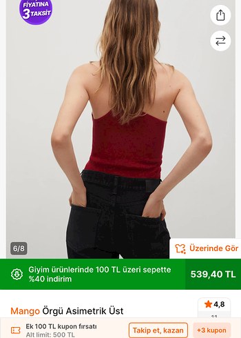 Mango Mango Kırmızı Asimetrik Askılı Bluz
