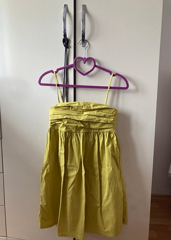 xs Beden sarı Renk Sarı Drapeli Midi Elbise