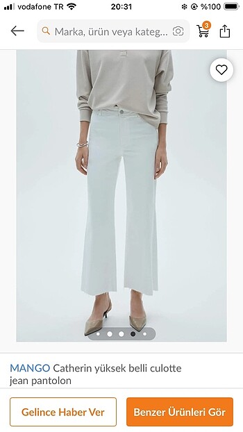 Mango yüksel bel culotte jean