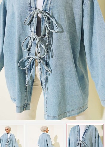 m Beden Kadın Mavi Bağcıklı Salaş Denim Ceket