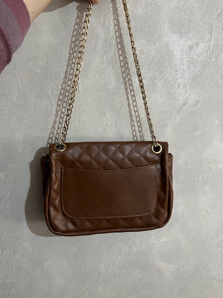 Zincir Detaylı Kahverengi Deri Kadın Çanta - Görsel 2