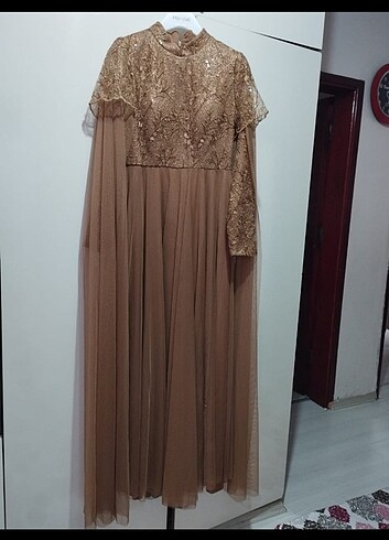 40 Beden camel Renk Abiye Elbise