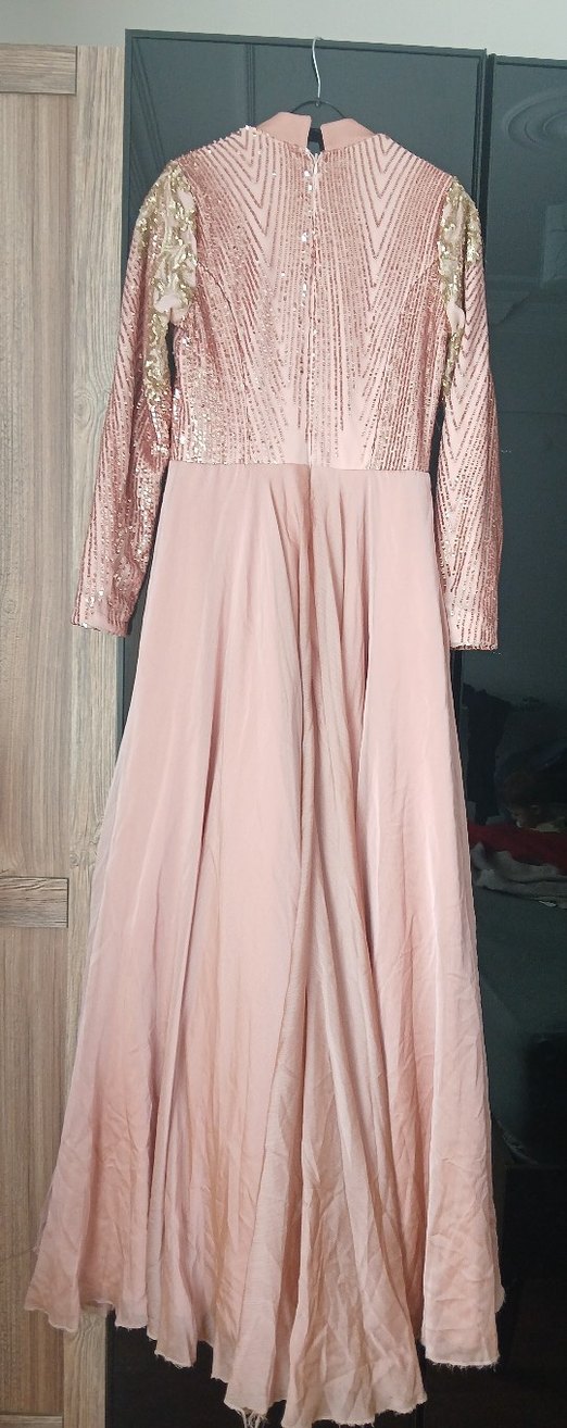 Gül kurusu İşlemeli Uzun Kollu Tesettür Abiye Elbise - Görsel 2