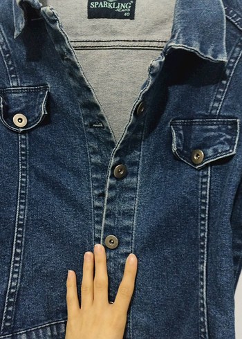 Düğmeli Mavi Kadın Denim Ceket - Görsel 4