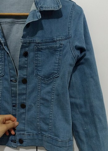 Düğmeli Mavi Kadın Denim Ceket - Görsel 5