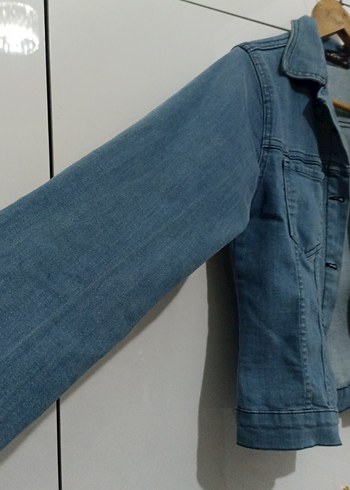 Düğmeli Mavi Kadın Denim Ceket - Görsel 4