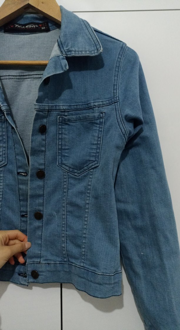 Düğmeli Mavi Kadın Denim Ceket - Görsel 5