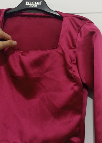 Bordo Drapeli V Yakalı Kadın Bluz - Görsel 2