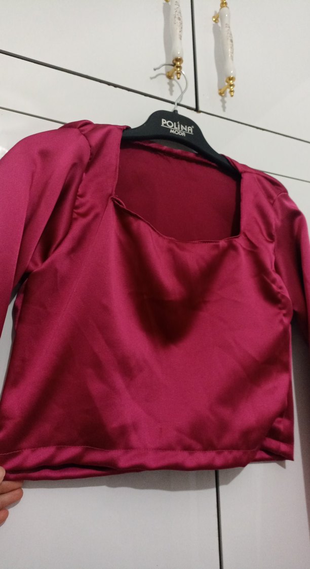 Bordo Drapeli V Yakalı Kadın Bluz - Görsel 3