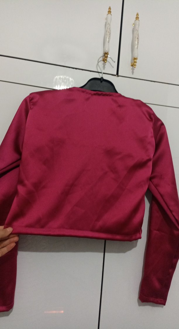 Bordo Drapeli V Yakalı Kadın Bluz - Görsel 4