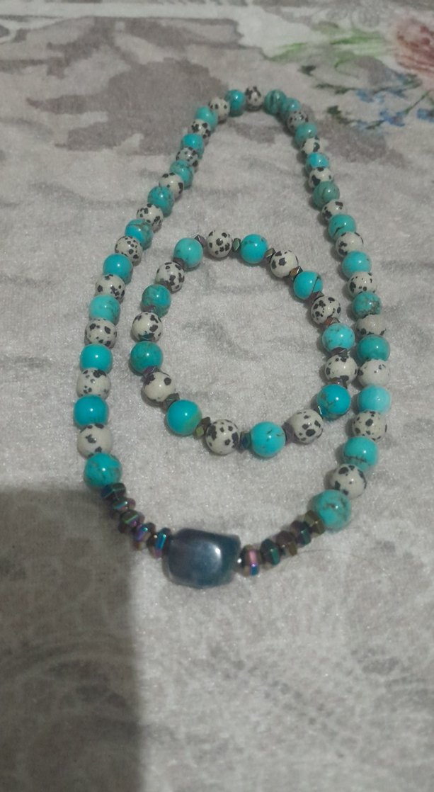 Uzun Boncuklu Turkuaz ve Dalmacyali Jasper dogal tas - Görsel 2