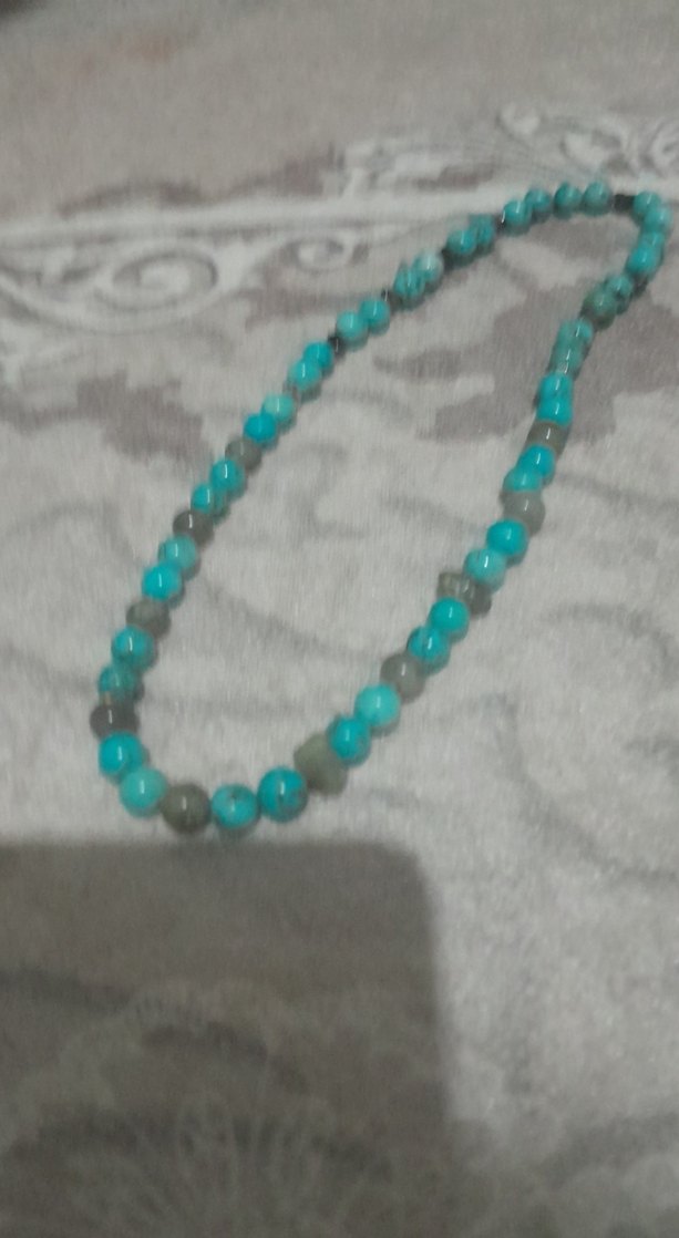 Uzun Boncuklu Turkuaz Gri Kadın Kolye - Görsel 2