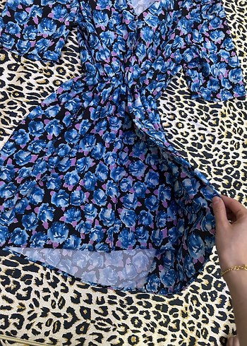 Bohem Kısa Mavi Batik Desenli Kadın Elbise - Görsel 5