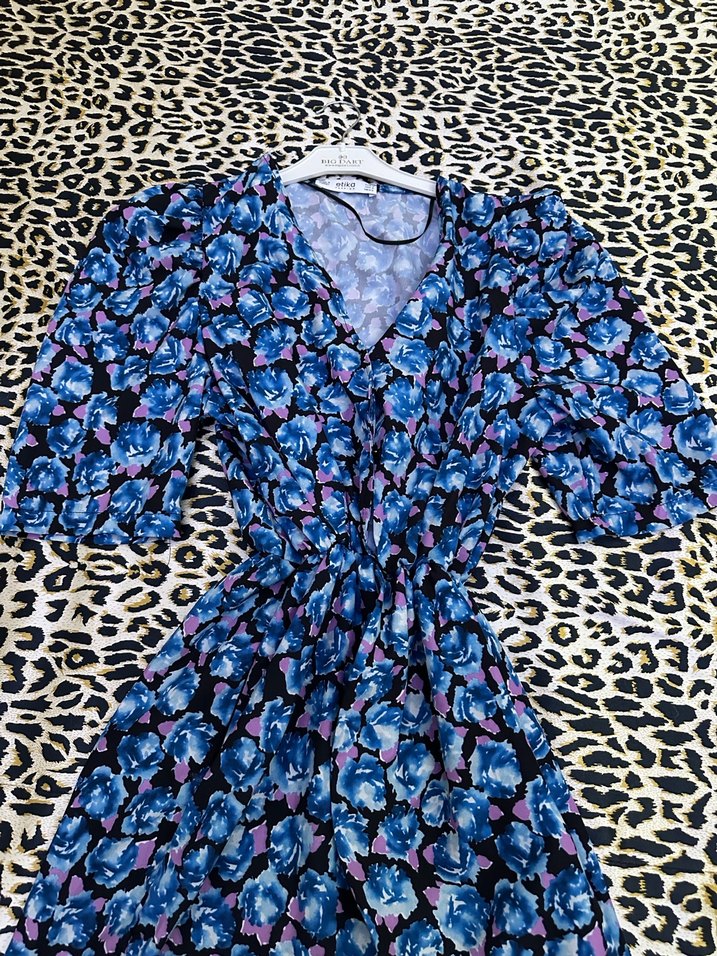 Bohem Kısa Mavi Batik Desenli Kadın Elbise - Görsel 2