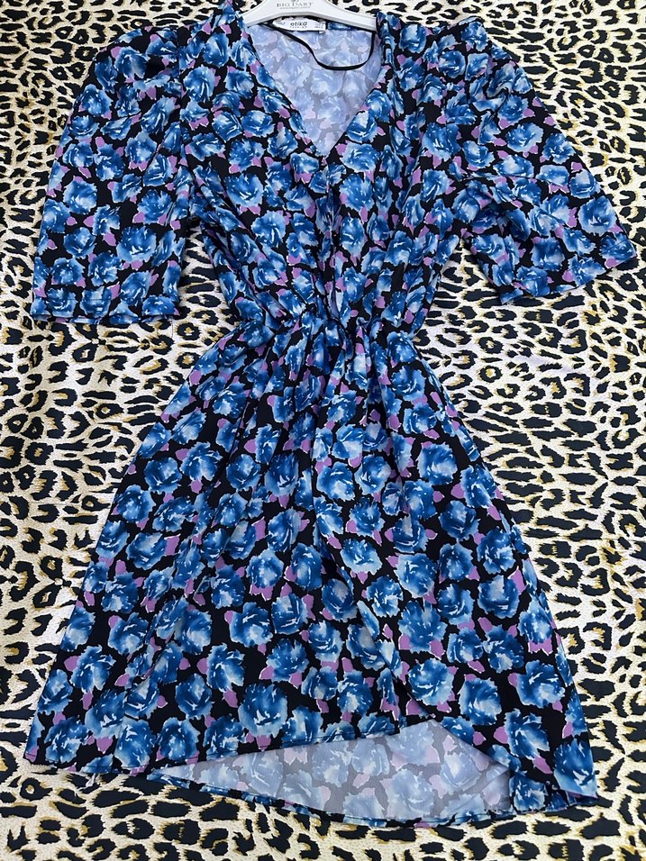 Bohem Kısa Mavi Batik Desenli Kadın Elbise - Görsel 3