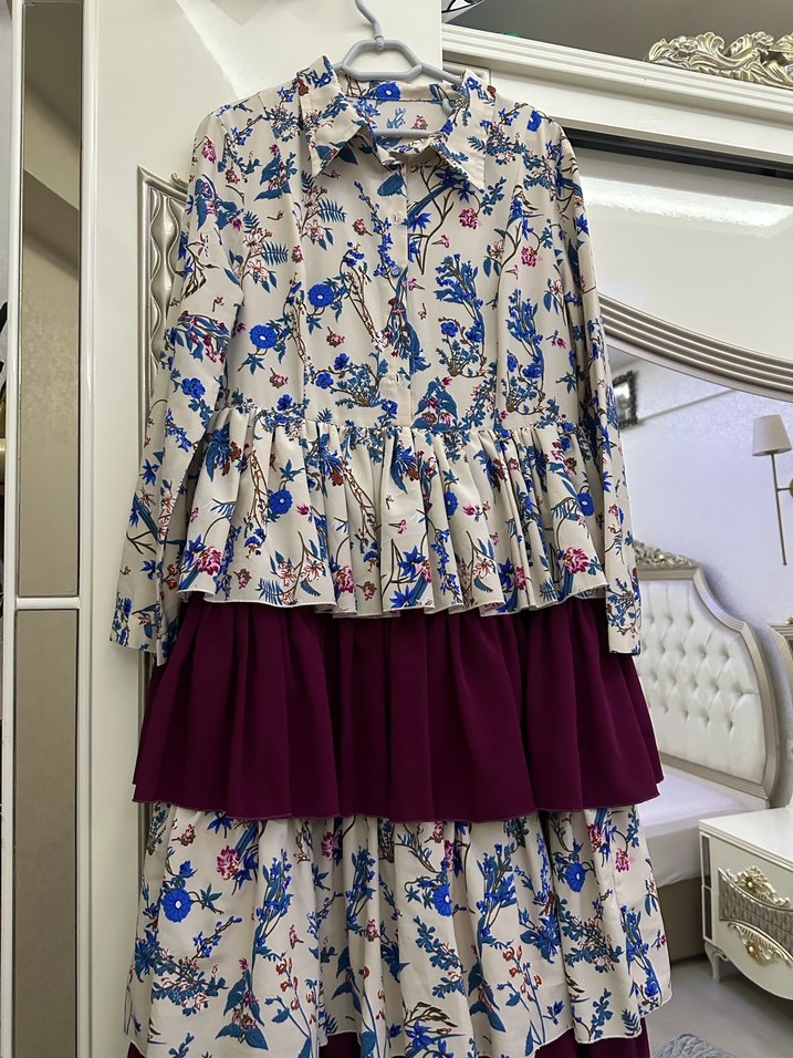 Çiçek Desenli Uzun Bohem Elbise - Görsel 3