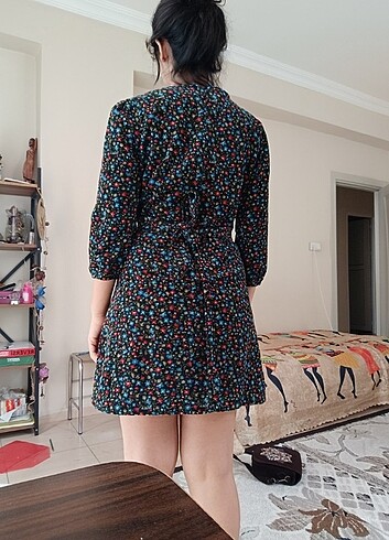 Çiçekli Kadife elbise, koton - Görsel 2