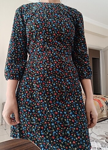 Çiçekli Kadife elbise, koton - Görsel 3