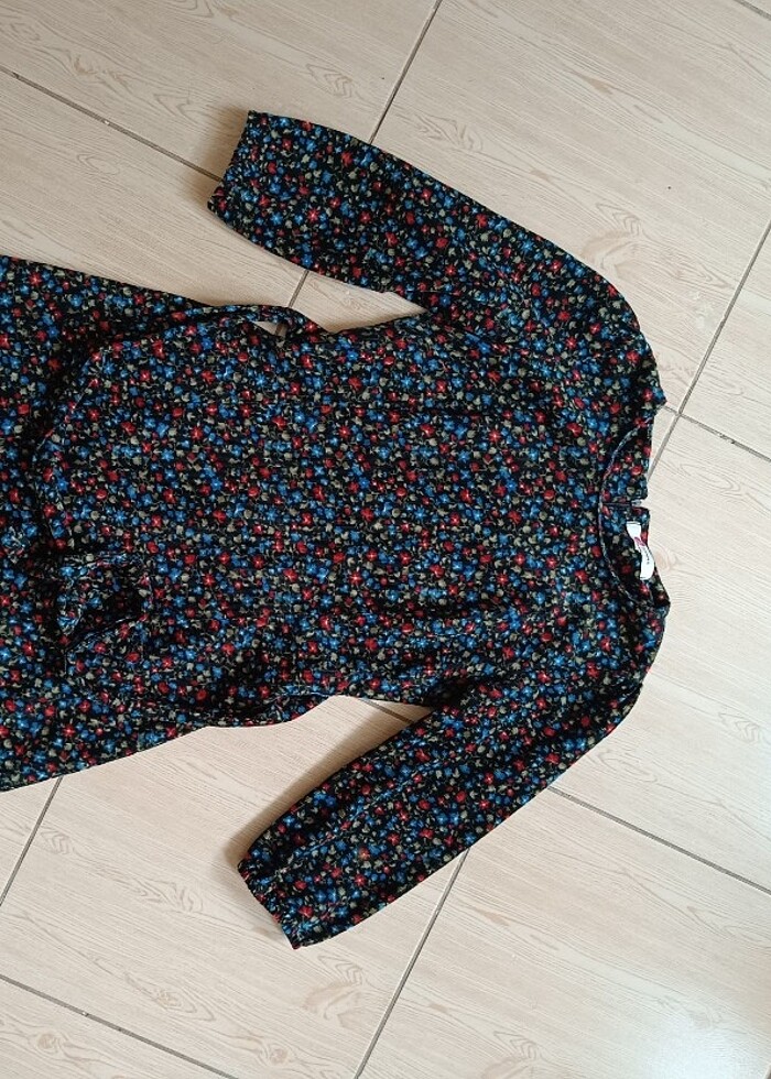 Çiçekli Kadife elbise, koton - Görsel 4