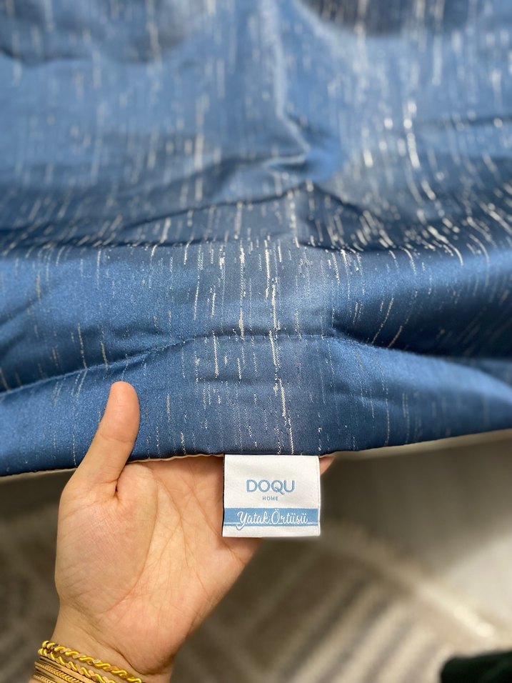 Mavi Gri Batik Desenli Yatak Örtüsü - Görsel 3