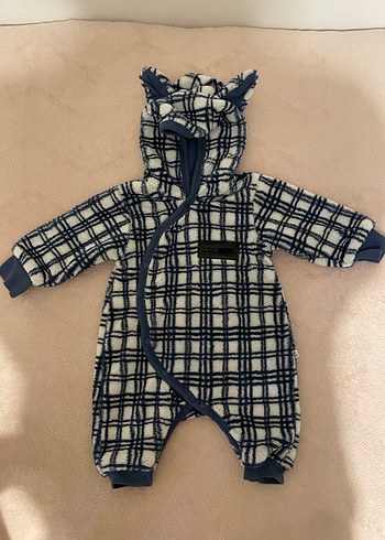 Kareli Örgü Bebek Kışlık Tulum mavi - Görsel 2