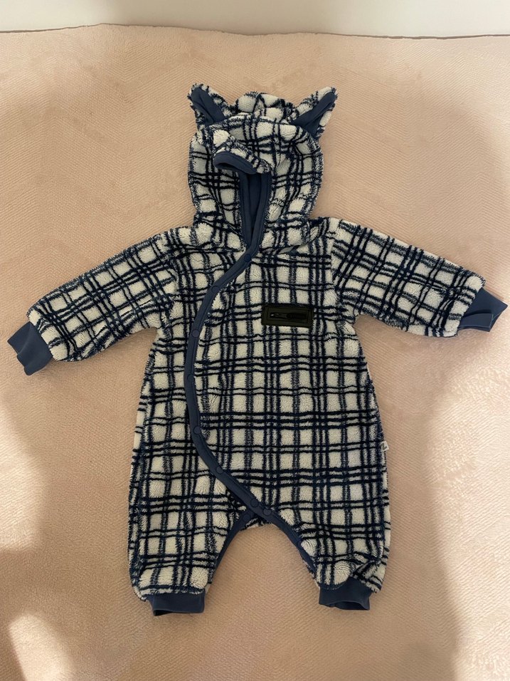 Kareli Örgü Bebek Kışlık Tulum mavi - Görsel 2