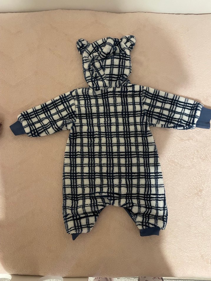 Kareli Örgü Bebek Kışlık Tulum mavi - Görsel 4