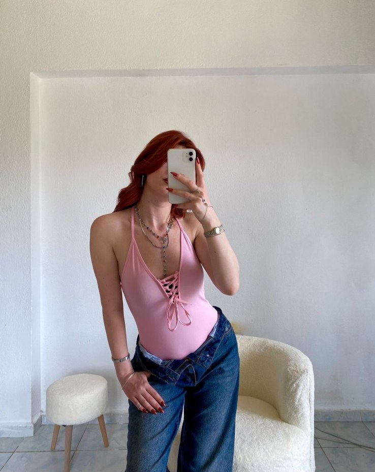 Pembe bagcikli çıtçıtlı bodysuit - Görsel 2