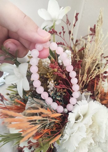 pembe kuvars doğal taş bileklik - Görsel 3