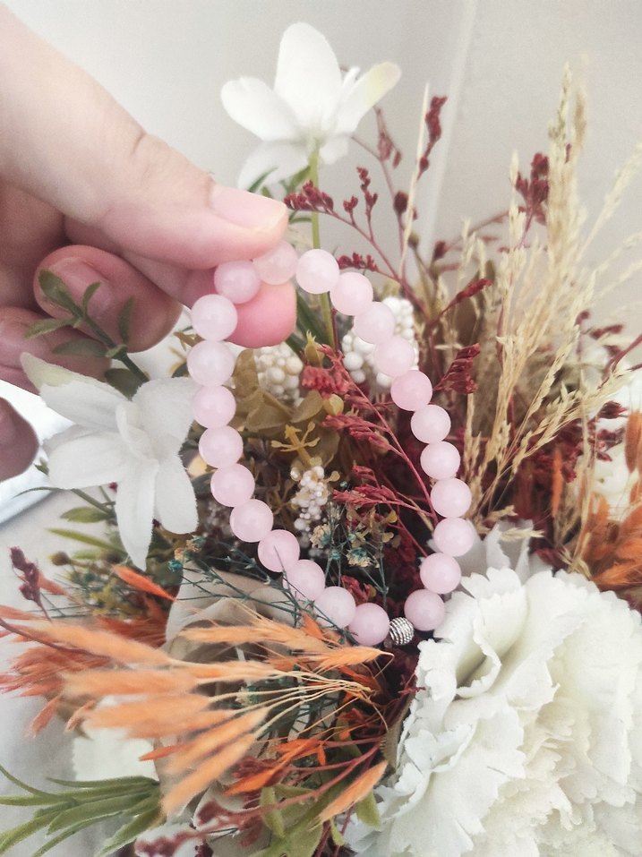 pembe kuvars doğal taş bileklik - Görsel 2