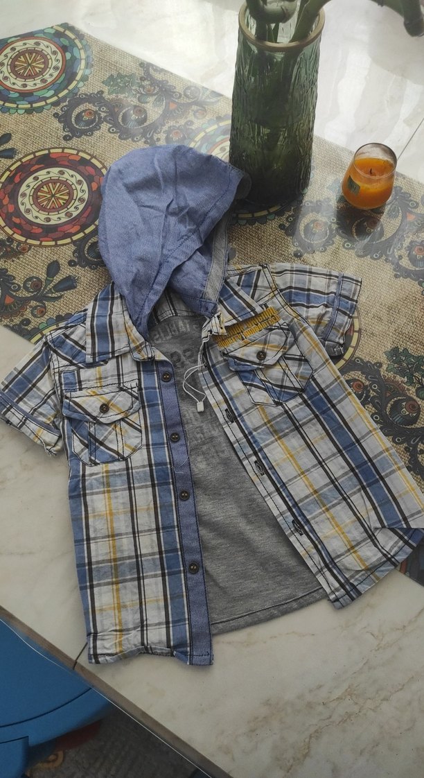 Erkek Çocuk Gri Kısa Kollu Denim Gömlek - Görsel 2