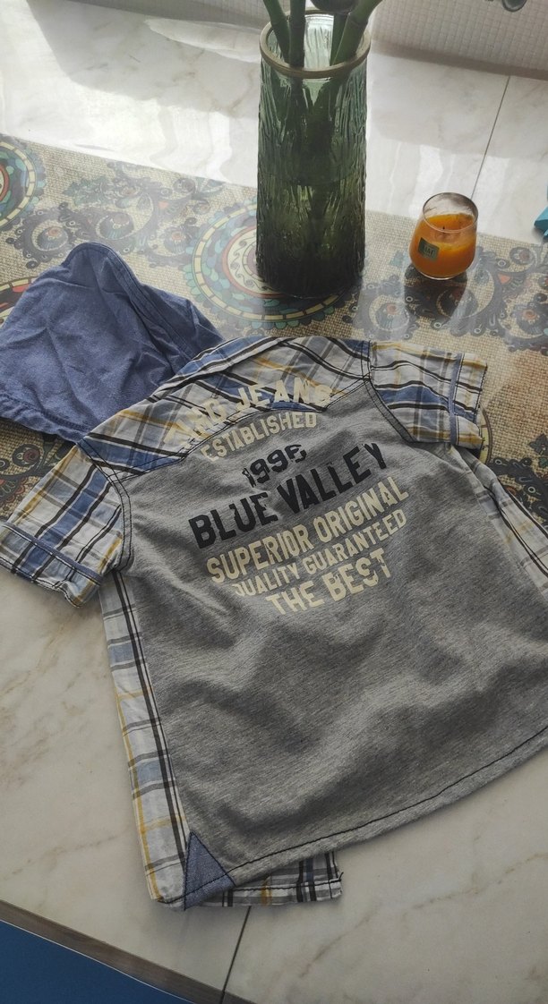 Erkek Çocuk Gri Kısa Kollu Denim Gömlek - Görsel 4