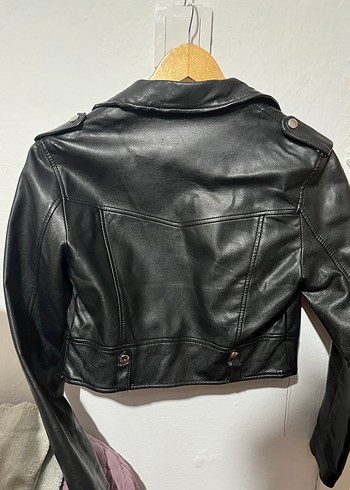 Siyah Kadın Deri Biker Ceket - Görsel 2
