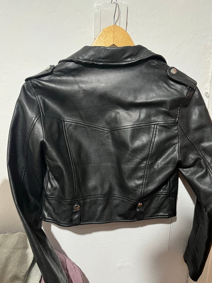 Siyah Kadın Deri Biker Ceket - Görsel 2