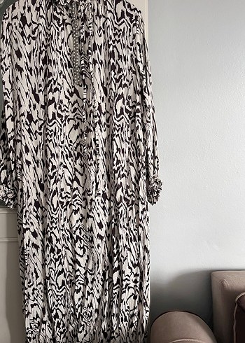 Zebra Desenli Uzun Bohem Elbise