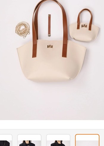 Bej Deri Kadın Çanta Seti - Görsel 7