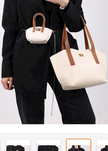 Bej Deri Kadın Çanta Seti - Görsel 2