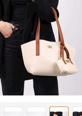 Bej Deri Kadın Çanta Seti - Görsel 3