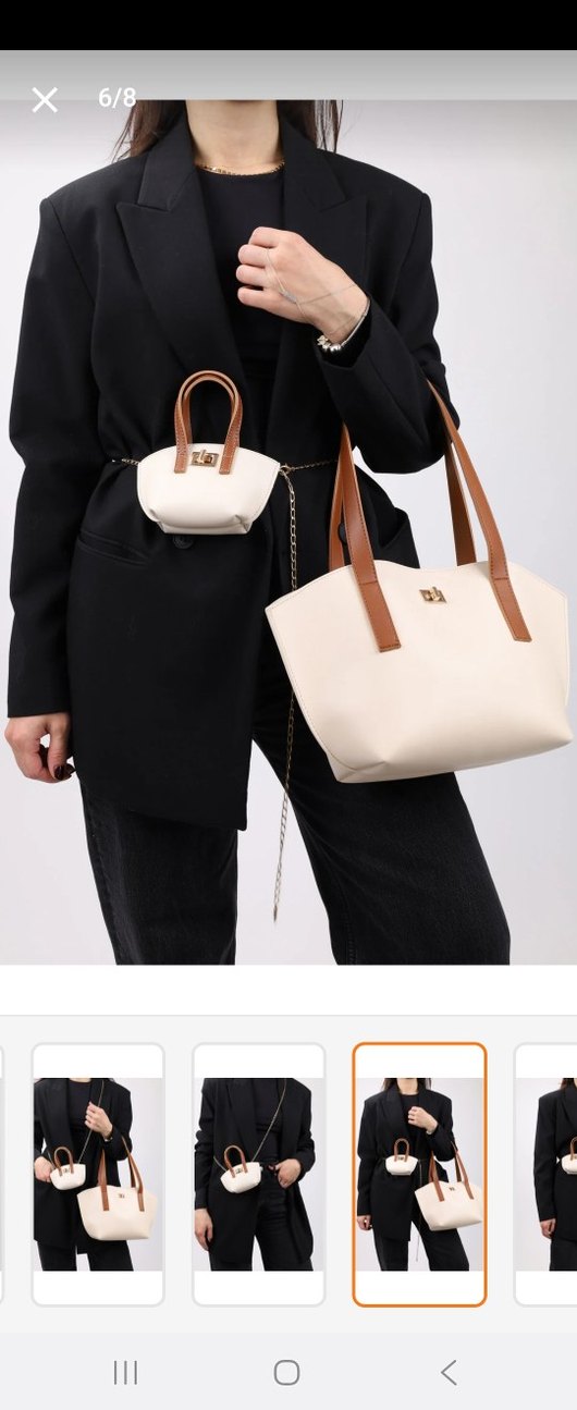 Bej Deri Kadın Çanta Seti - Görsel 2